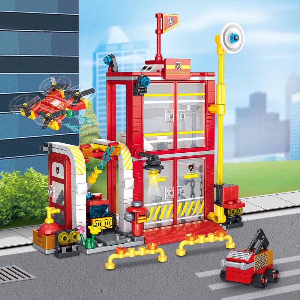 Mehrere Feuerwehr-Gebäudesets Stadt Feuerwehr Spielzeug Bausteine Set mit Feuerwehrauto Hubschrauber Jungen Geschenke