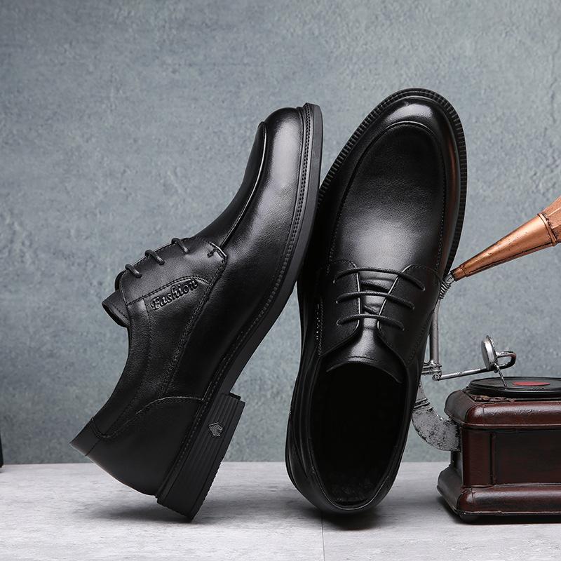 Autumn and winter models, first-layer cowhide men's business dress leather shoes, laces, first-layer pigskin insoles, daily office security shoes