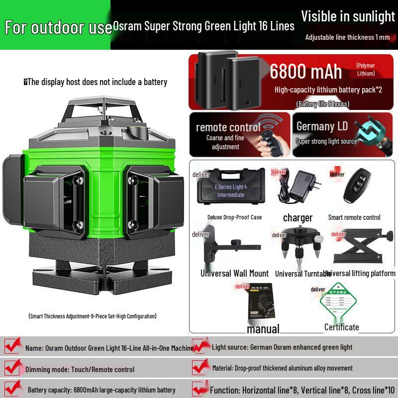 High-Precision Green Line Laser Level with Auto Adjustment for Outdoor Use