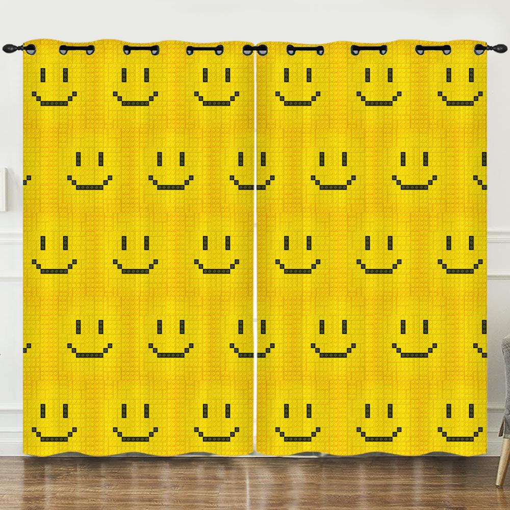 Curtain Funny Smiley Face 3D Digital Printing Blackout Curtain Punching