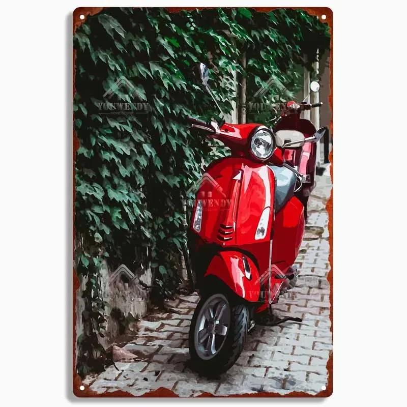 Retro plechová cedule pro domácí dekoraci, Vintage kovový plakát Vespa, Bar, Klub, Motocyklová garáž Nástěnná dekorace, Značka