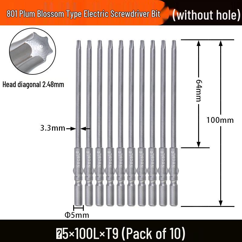 Nigao S2 Torx 801 Electric Screwdriver Bit, Solid Star-Shaped, 5mm Round Shank.