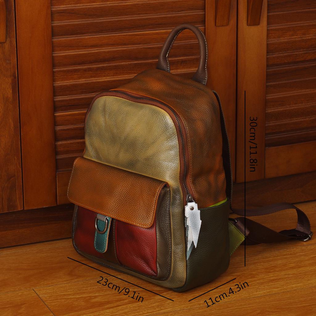 Leather Backpack  Retro Wipe  Matching Color  Main Layer  Fashion