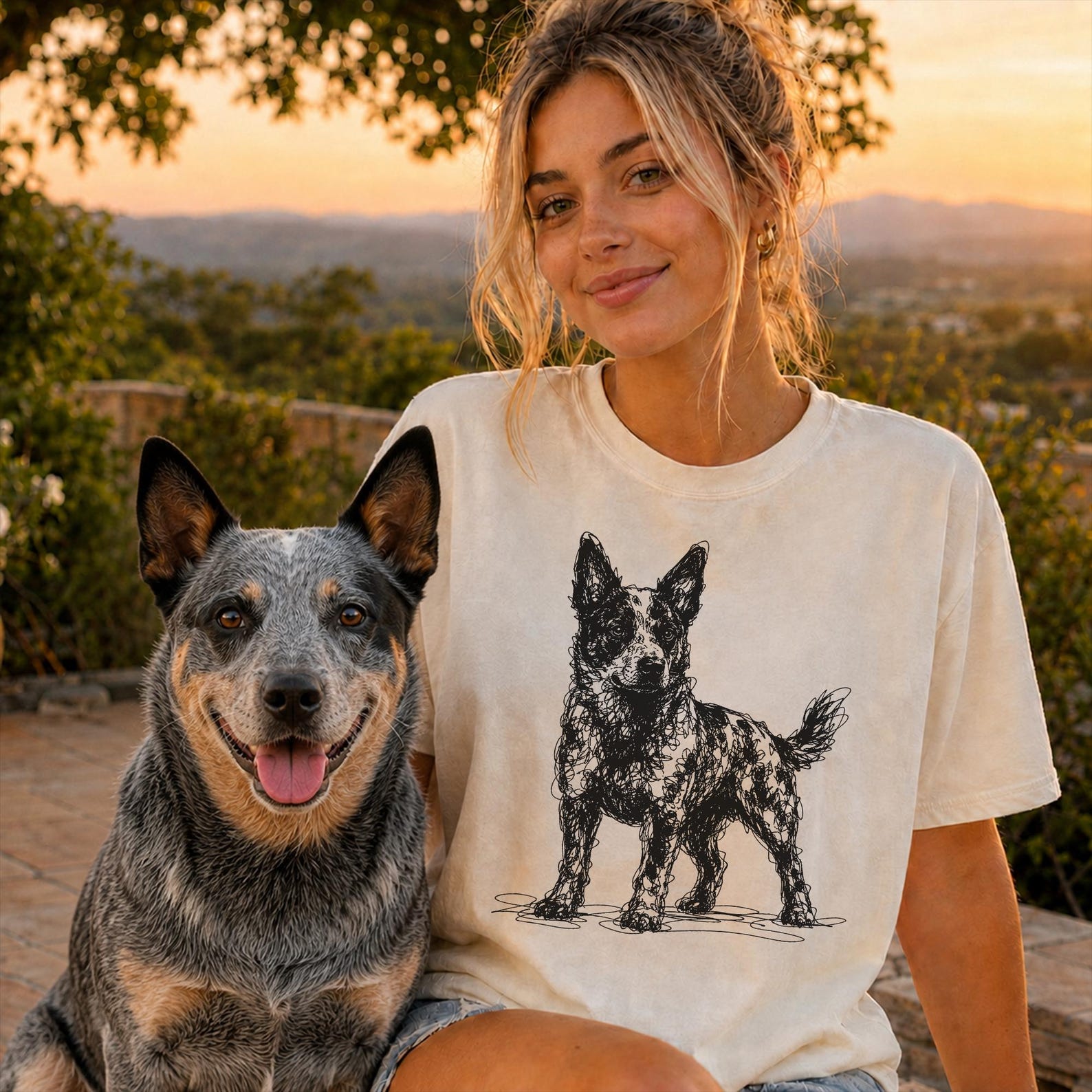 Blue Heeler Line Art Shirt, Minimalist Scribble Australian Cattle Dog Sketch Tee, Abstract Dog T-Shirt, Cattle Dog Mom Gift M