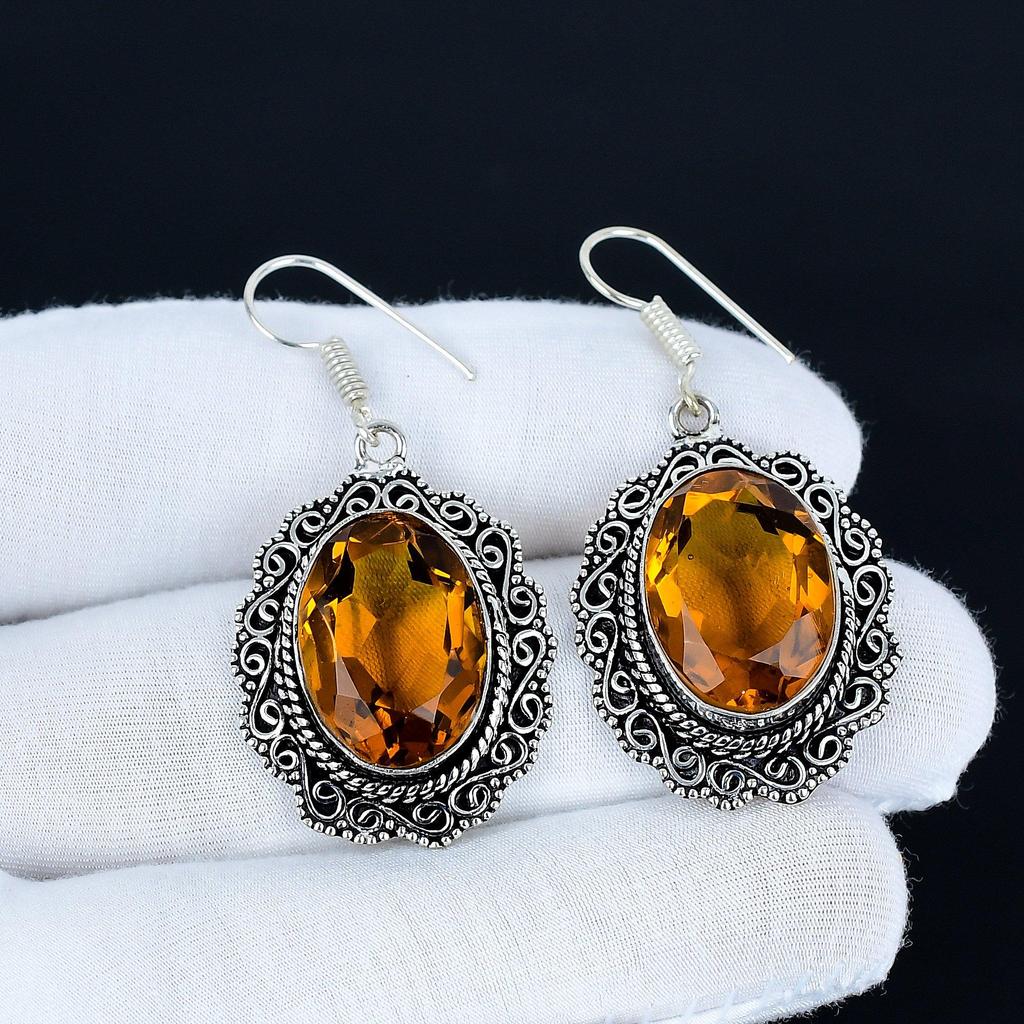 Boucles d'oreilles étonnantes en Citrine, Boucles d'oreilles en Argent Sterling 925, Boucles d'oreilles en Argent pour Cadeau, Boucles d'oreilles pendantes en Citrine pour Cadeau de Fête des Mères