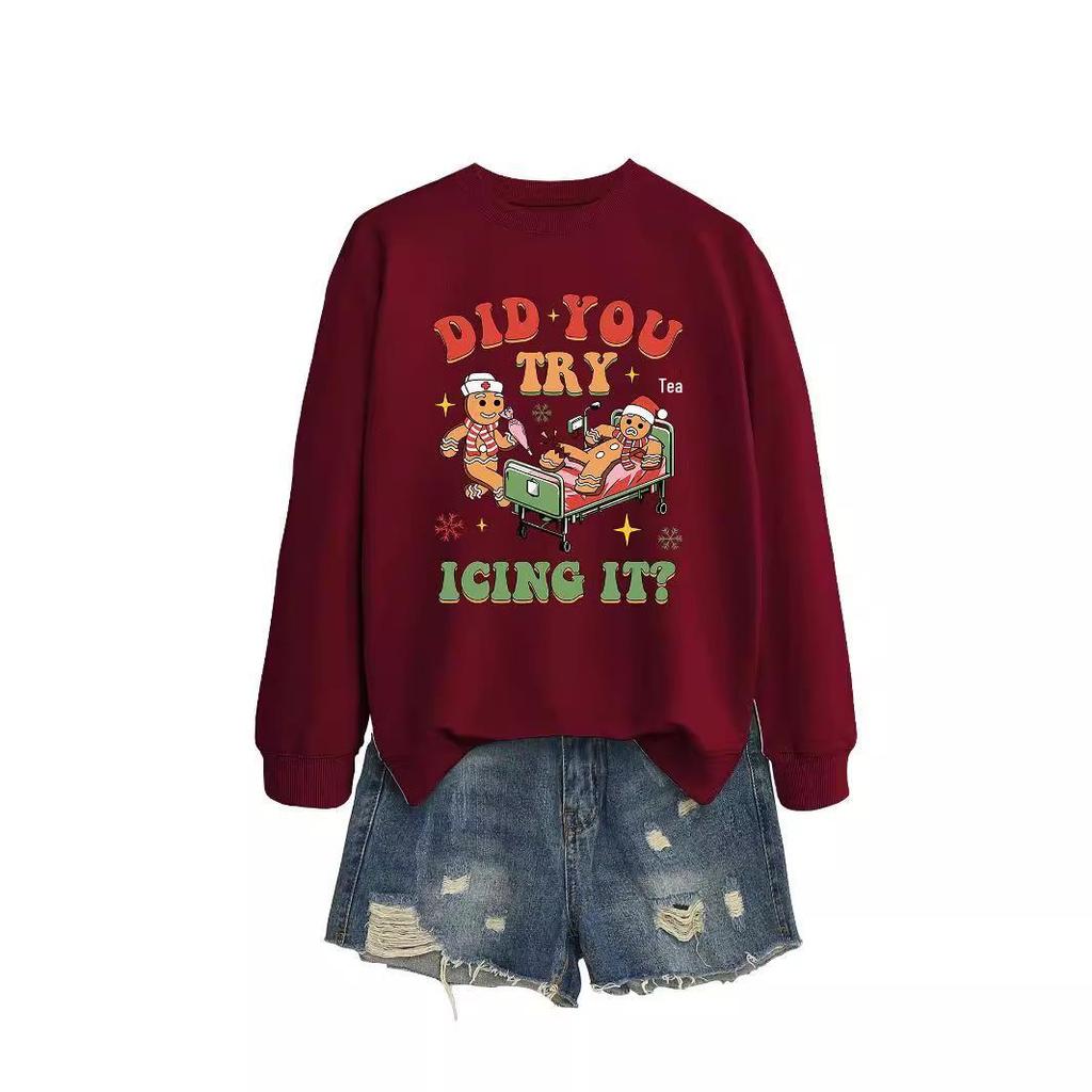 Autumn/Winter Christmas Pattern Round Neck Long Sleeve Hoodie