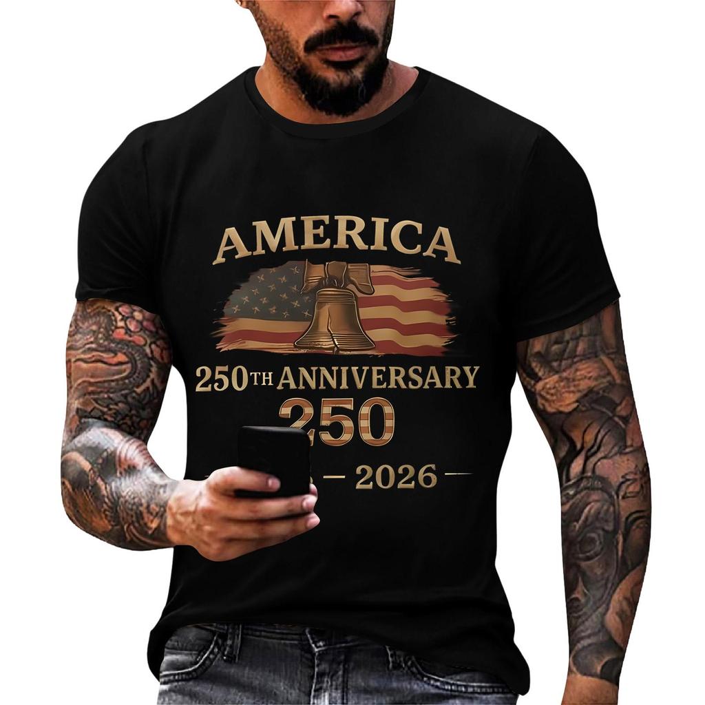 Herren lockeres und lässiges T-Shirt mit Flaggenaufdruck, Kurzarmhemd
