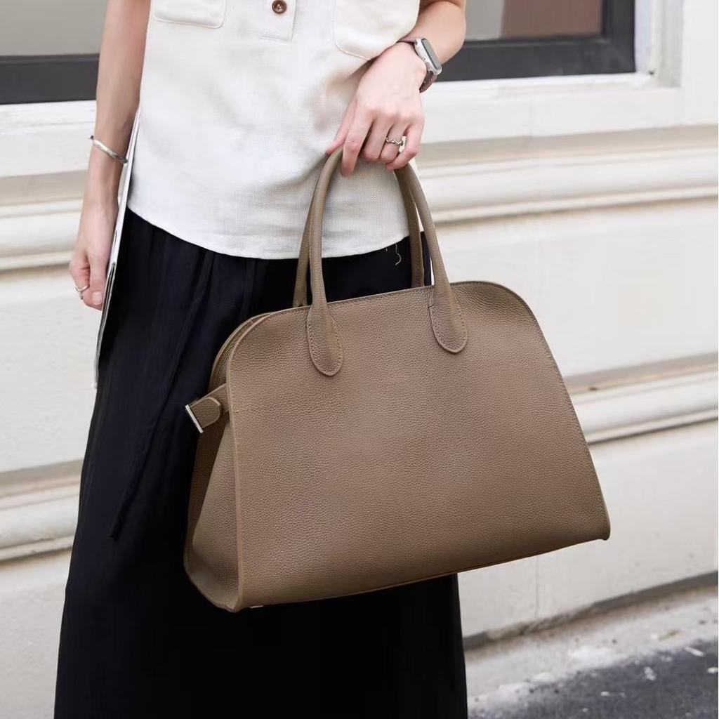 Lychee Patterned Top Layer Cowhide Tote Bag Genuine Leather Handbag Fashionable And Casual Large Capacity Women's Bag+single Shoulder Crossbody Bag