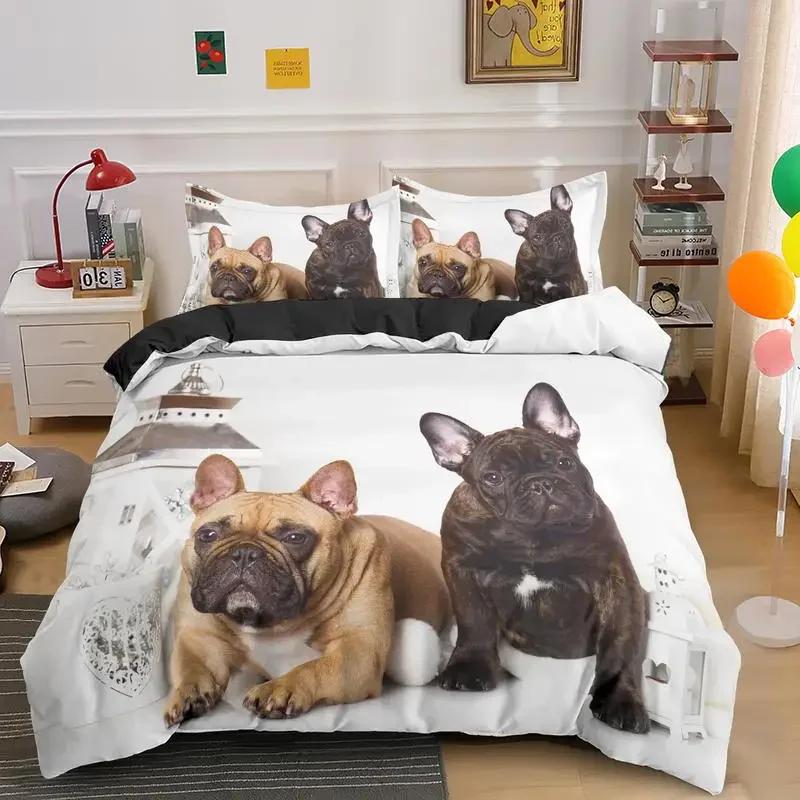Bulldog Bedding Set Pet Animal Dog Duvet Cover for Boys Adult Bedclothes Covers Comforter Sets Cute Bed Sheets
