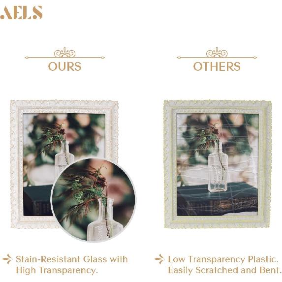 AELS 8x10 Inch Vintage Picture Frame, Elegant Antique Photo Frames with Glass Front, Photo Display, Tabletop Wall Hanging, Gift Ideas, White and Pink