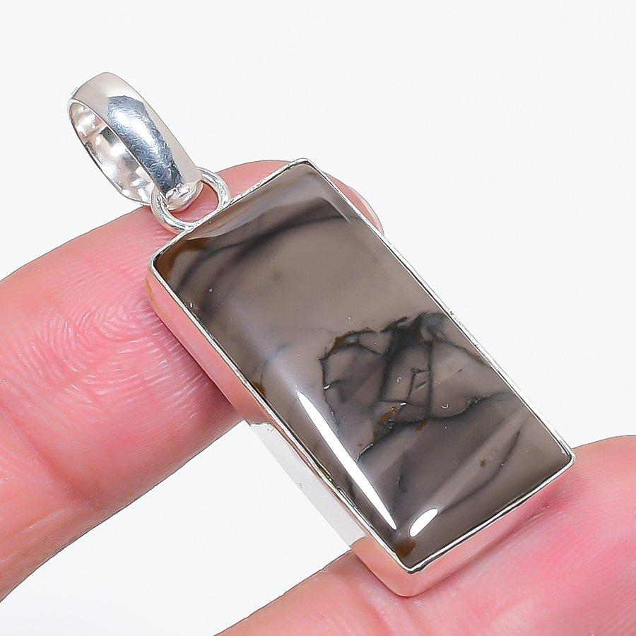 Natural Ocean Fume Agate Gemstone 925 Sterling Silver Jewelry Pendant 1.77" Z3D61