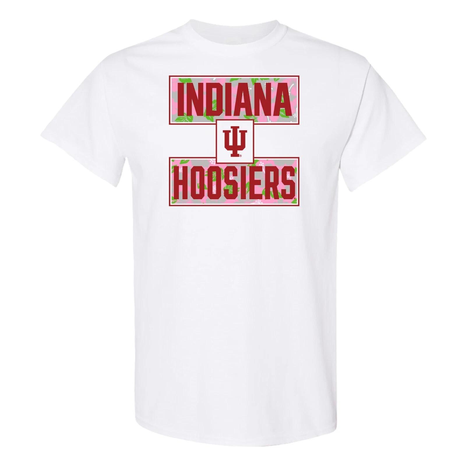 Indiana Hoosiers Hibiscus Pattern Blocks T Shirt - White 2XL