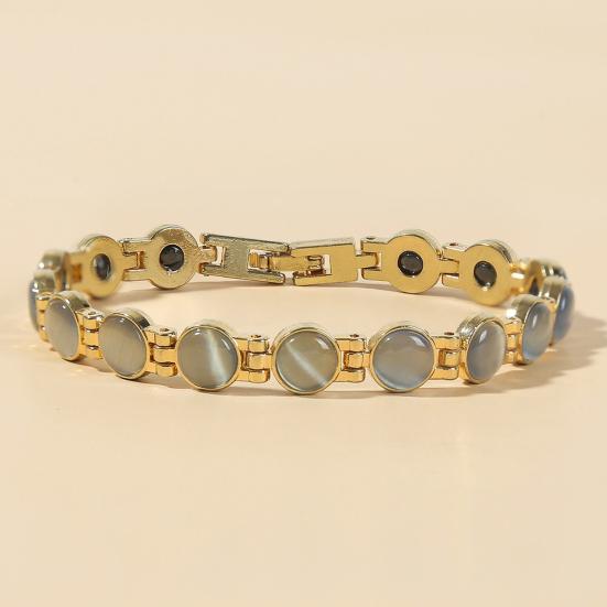 Βραχιόλι Μαγνητικής Θεραπείας Χρυσό Επιχρυσωμένο Κόσμημα Απαλύνει την Κόπωση Γυαλιστερό Cats Eye Stone