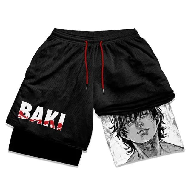 Calções de Treino Baki Grappler Calças Camada Dupla Boxe Muay Thai Kickboxing Treino Desenho Animado Japonês Animação Estampa 3D Ginásio Desporto Treino Fitness Cosplay Unissexo