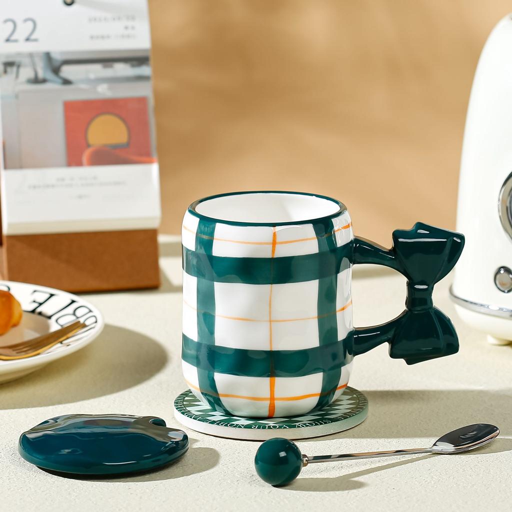 Mädchen Paar Ins Style mit Deckel Löffel Keramiktasse für Heimgebrauch Set von Bürobecher Hoher Wert Wasserbecher für Studenten