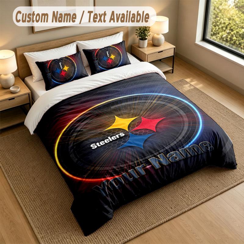Set Biancheria da Letto 1 Copripiumino 2 Federe Stampa Pittsburgh Steelers Morbido Tessuto per Letto Decorazione Camera da Letto