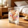 Bicchiere in Vetro Mucca delle Highlands, Bicchiere Termico Acquerello Floreale Dipinto a Mano, Tazza Trasparente per Latte Caffè Whiskey, Regalo per Amanti degli Animali