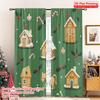 2pcs 2D Flat Printing Merry Christmas Popular Window Curtains Christmas Gingerbread Houses Candy Canes 100% Polyester Fabric