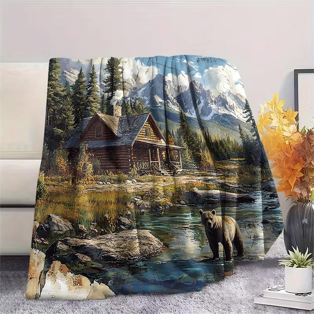 Village Print Flannel Blanket, High Quality Comfortable for All Seasons, Home Decor, Warmth and Comfort, Perfect for Christmas Gifts