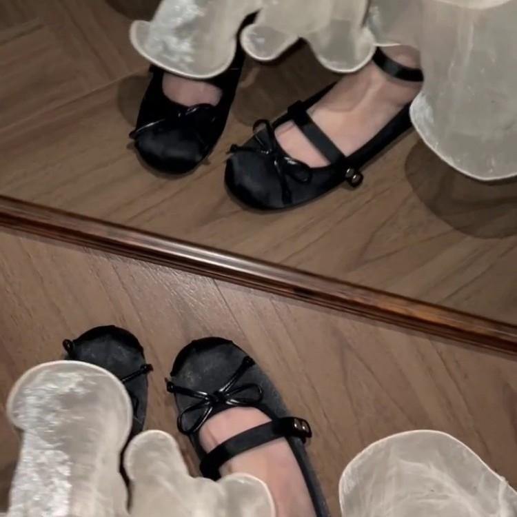 Sheepskin version~ Invisible inner height increase 5CM French Mary Jane shoes 2025 new small bow light mouth single shoes