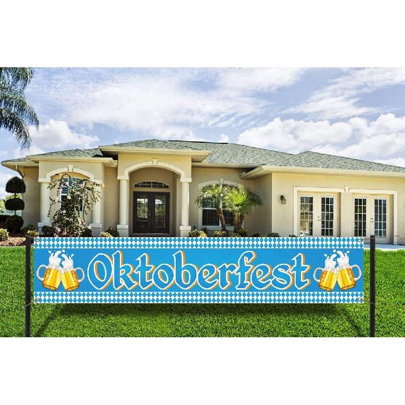 Nepnuser Oktoberfest Fence Banner for German October Fest Themed Party Decoration Blue Bavarian Flag Check Hanging Banners for Beer Party Supply