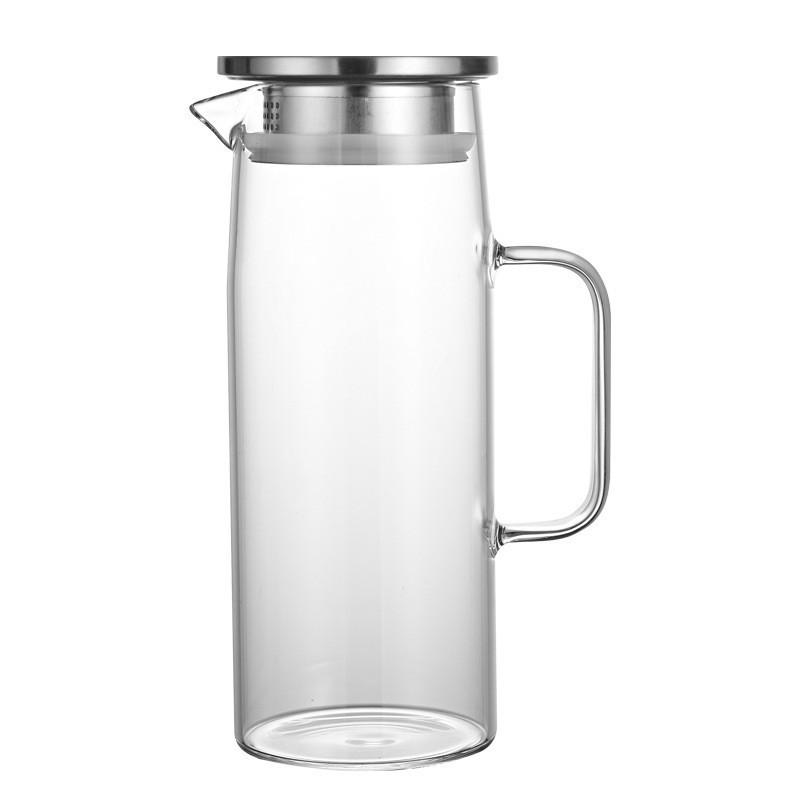 Stainless Steel Lid Borosilicate Glass Cold Water Kettle, Large Capacity, Stoppered Design