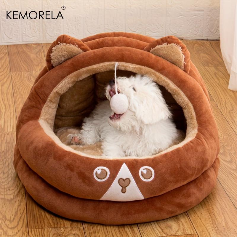

KEMORELA Semi-Enclosed Bear Shape Style Cat Bed Warm Cat And Dog Bed In Autumn And Winter Soft And Comfortable Good Elasticity S