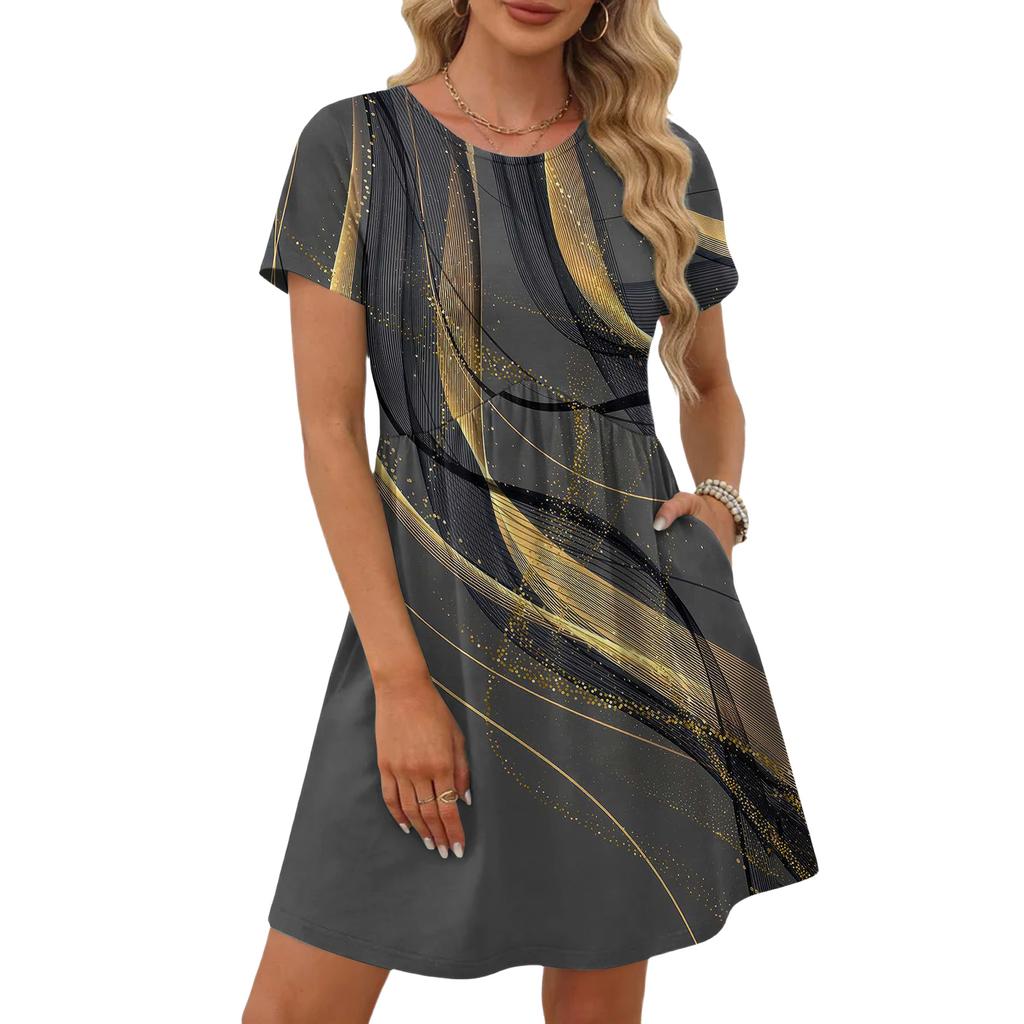 Dresses For Women Short Sleeve O Neck Casual Dresses Waist Maternity Dress With Pockets