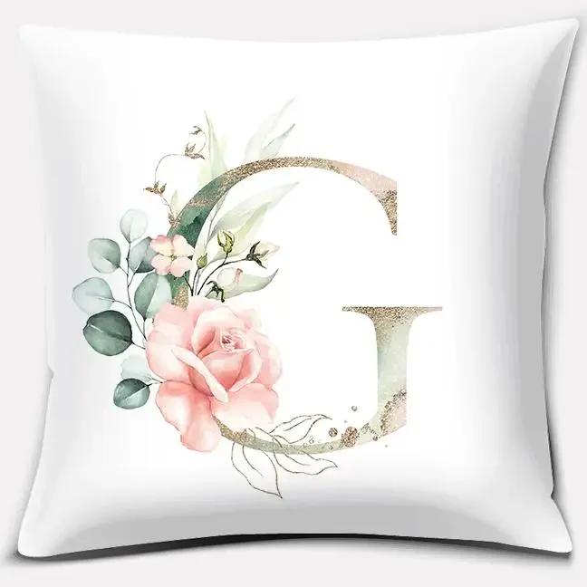 Green Flower Letter Series Pillow Gift Home Office Decoration  Bedroom Sofa Car Cushion Cover Case