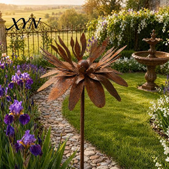 Rostfreie Outdoor-Dekoration Rostblume Metall-Gartenspieß, Rostige Eisenkunst Pflanzgefäß-Zubehör Gartendekoration, Wetterbeständiges Ornament