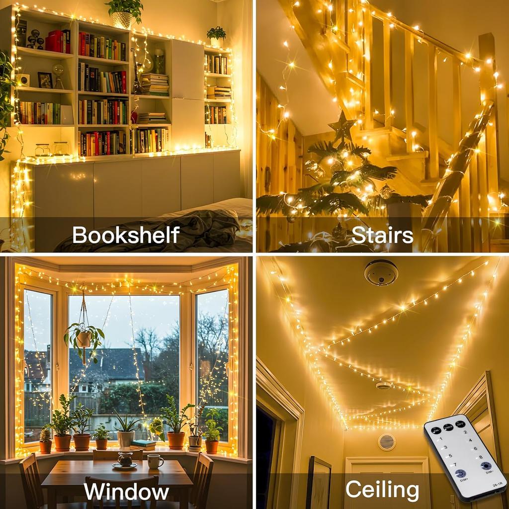 suddus String Lights Indoor Plug in 100 LED Christmas Lights Warm White