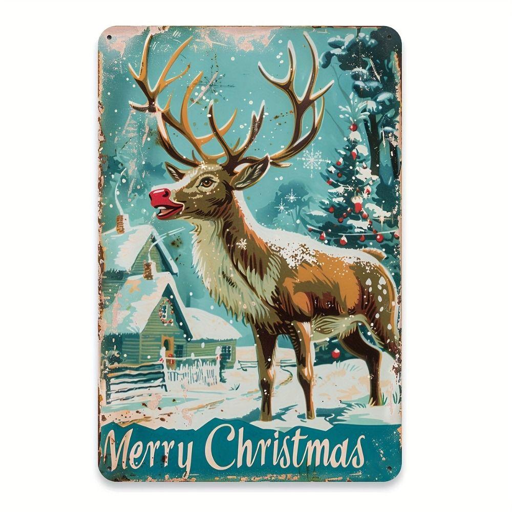 

Vintage Christmas Metal Painting 2D Frameless for Home Living Room Holiday Decor