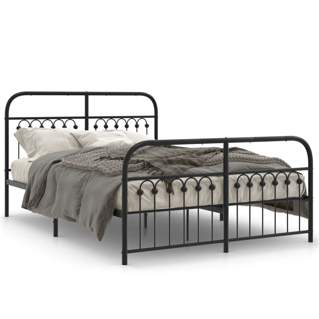 Metal Bed Frame with Headboard and Footboard Black 137 X 190 Cm