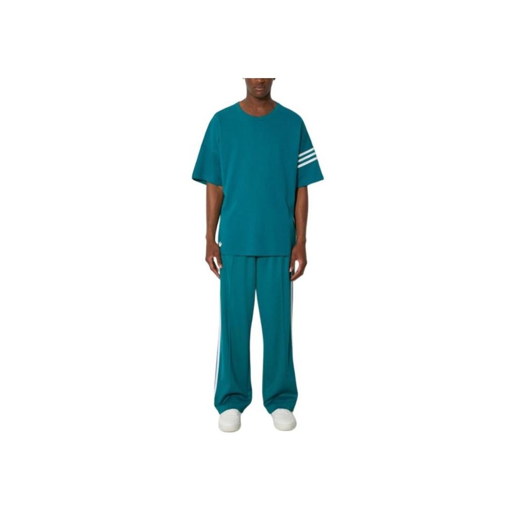 adidas Originals Retro Sport Side Stripe Logo Embroidered Elastic Mid-Waist Straight Leg Knitted Sweatpants Men Bottoms Turquoise IZ2473