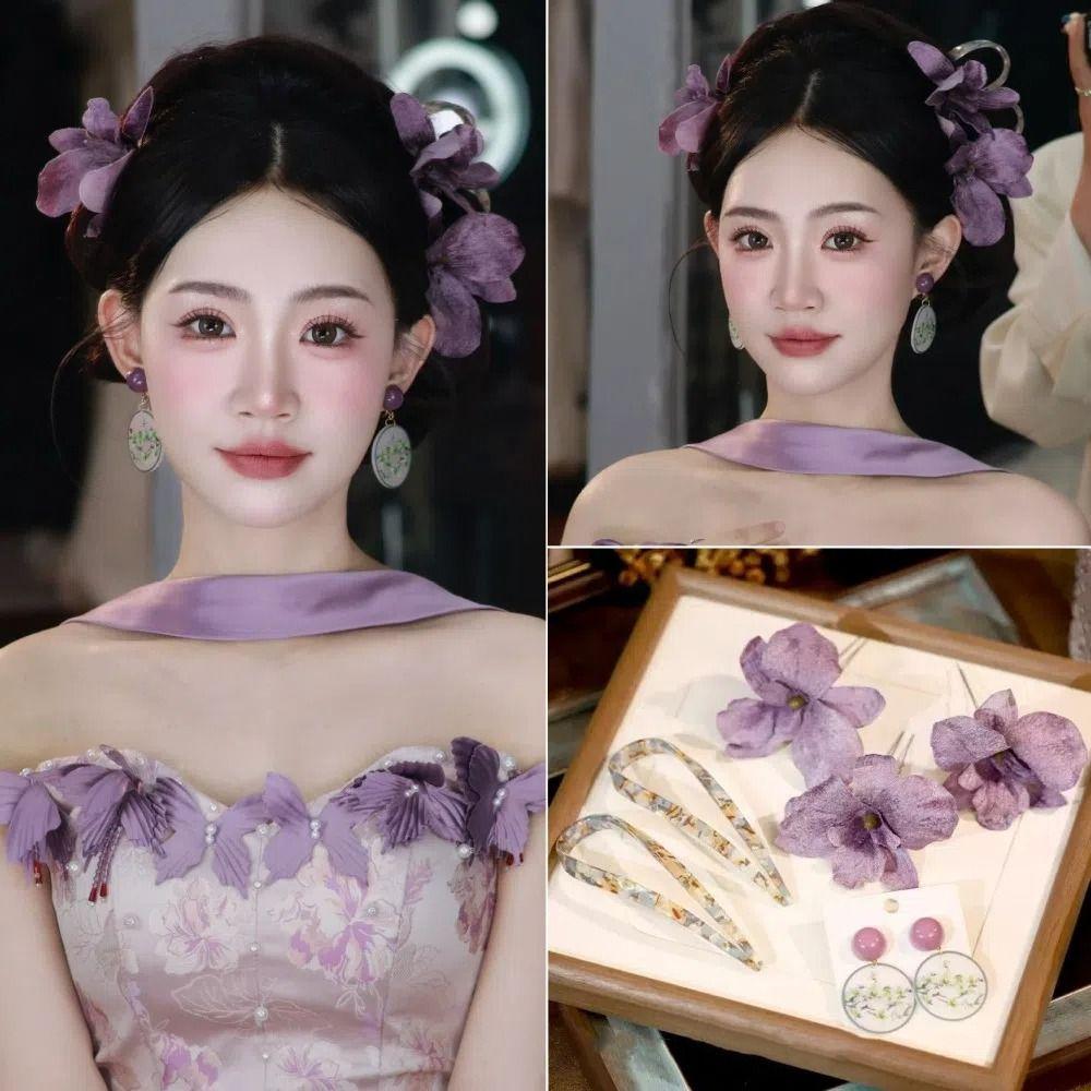 

French Style Wedding Headwear Floral Hair Jewelry Set New Bridal Headdress Simulation Fabric Style 3