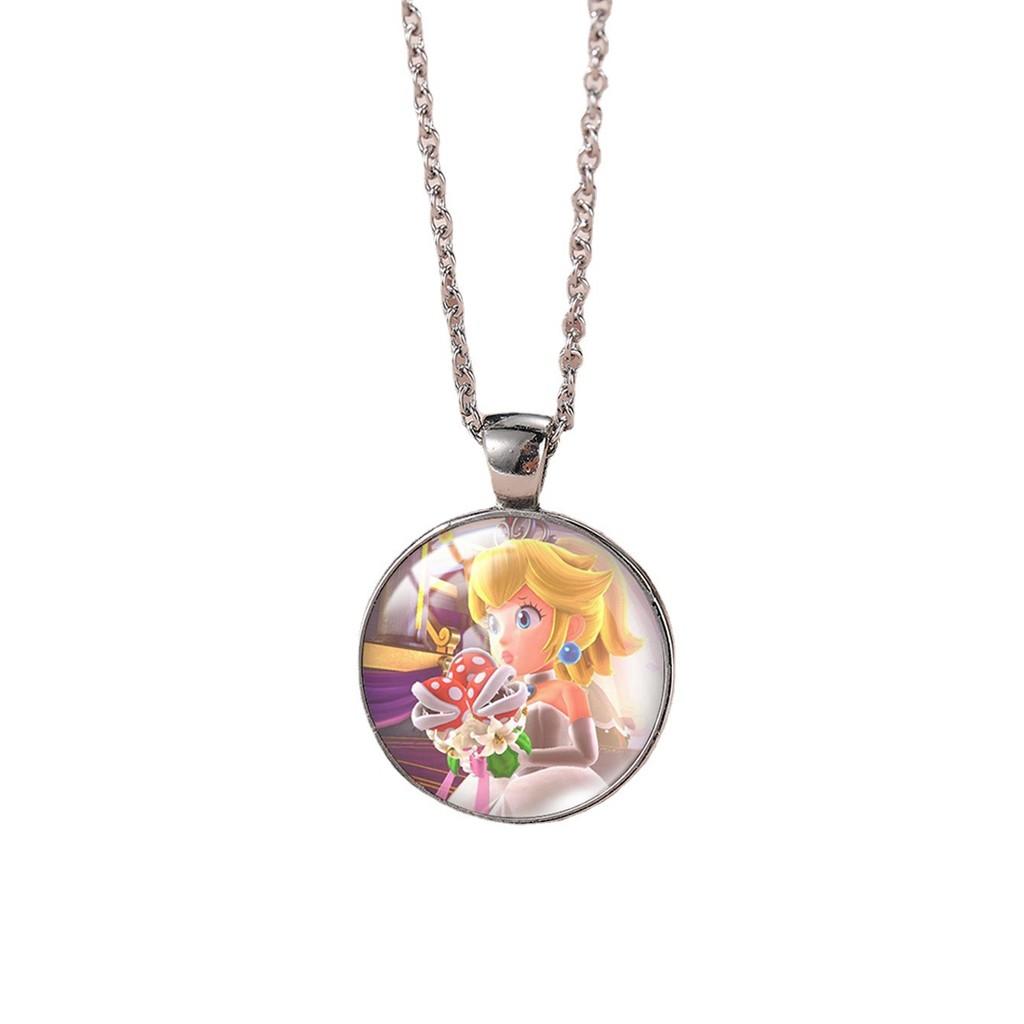 Adorable Cartoon Mario Necklace With Charming Princess Peach Pendant For Stylish Sweater Accessory