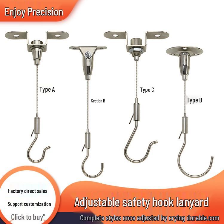 Stainless Steel Adjustable Wire Rope Hanging Hook for Art & Picture Displays