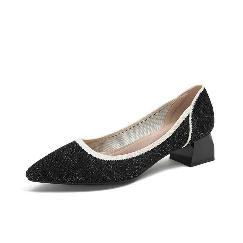 Strength Fashion Versatile Flying Knitting Comfortable Coarse Heel Pointed Small Square Head Knitted Women's Shoes