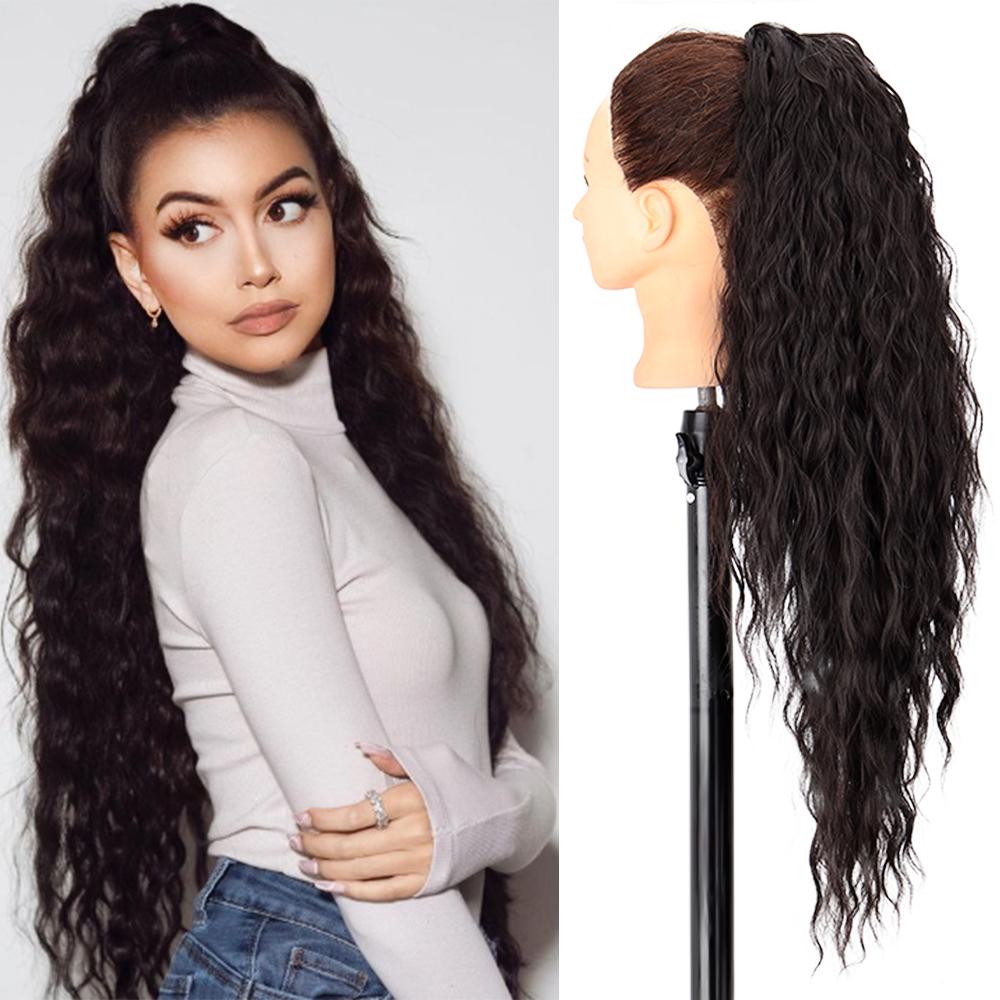 

Мисс парик Синтетический глубокий волнистый хвостик Наращивание шнурка Конский хвост для женщин 26-дюймовые длинные вьющиеся наращивания хвоста Натуральные черные волосы хвостика