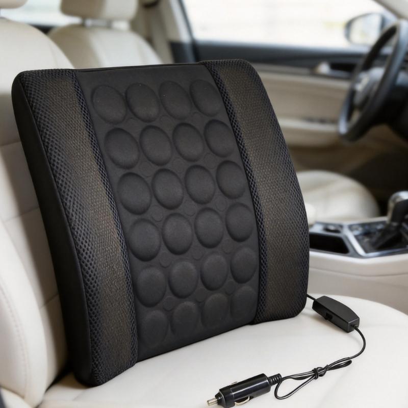 Automotive Massage Lumbar Pad with Memory Fill, Polypropylene Support Frame and Direct Vehicle Placement on Backrests