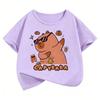 Summer Spring Cute Capybara Print Round Neck Short Sleeved Tee Shirt for Boys and Girls Fashionable Simple Childrens Tshirt
