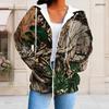 Women Plus Size Zip Up Hoodie Long Sleeve Leaf Camouflage Print Drawstring Sweatshirt With Pockets