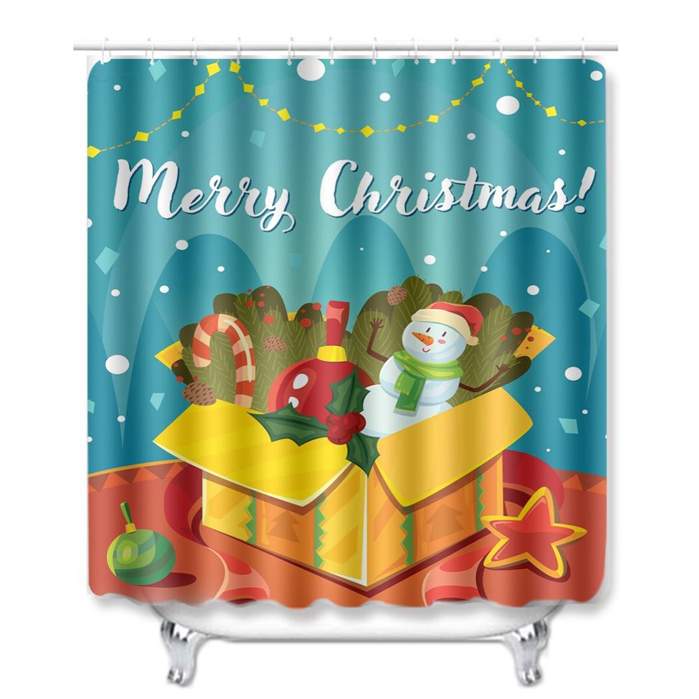 Christmas Shower Curtain Floor Mat Combination Four-Piece Set Bathroom Toilet Carpet Shower Room Mat Foot Mat