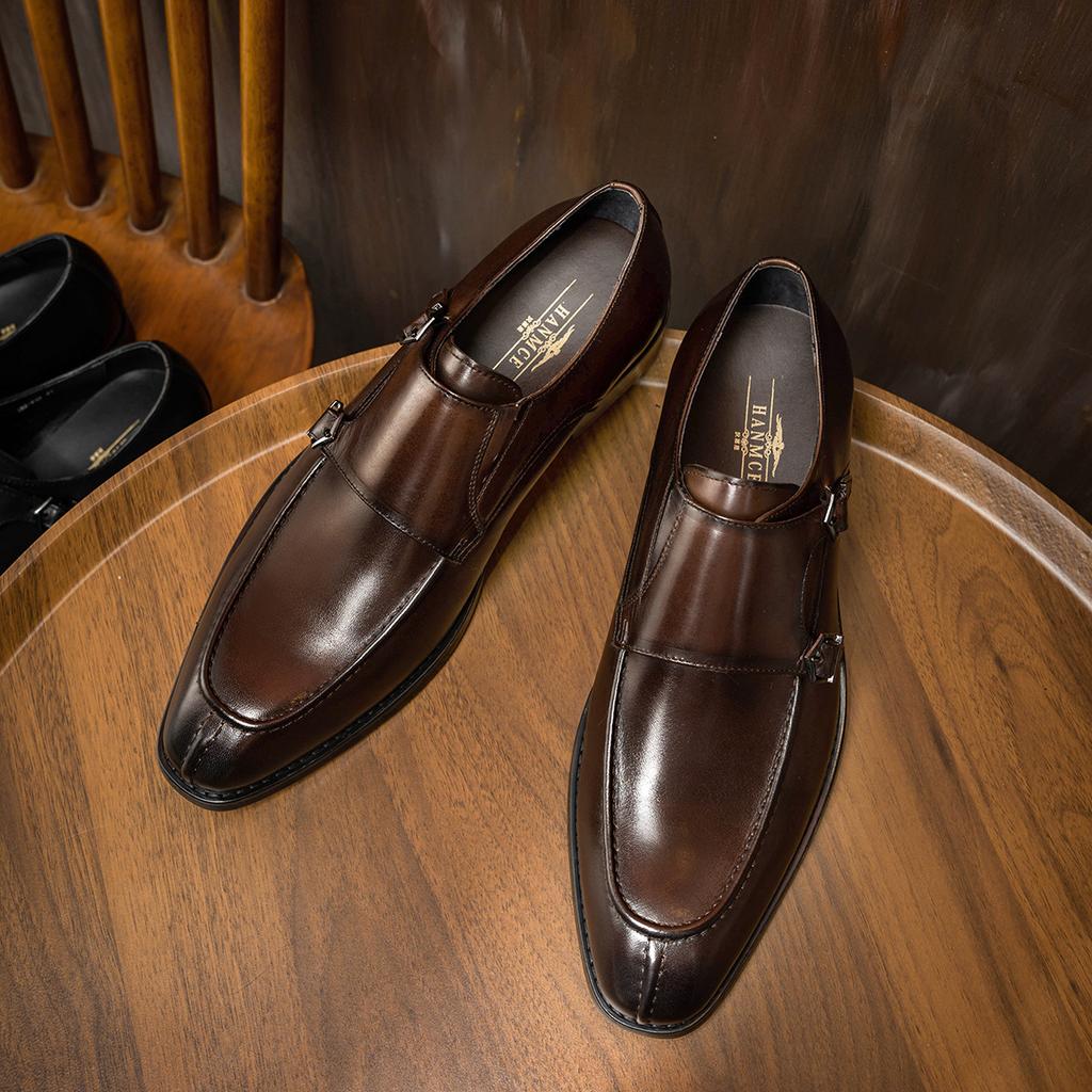 Business Dress Munk Leather Shoes Square Head Men's Shoes Size 48