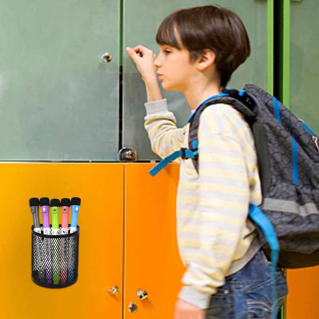 2 Pack Magnetic Pencil Holder, Black Semicircle Metal Mesh Locker Organizer For School, Work, Home