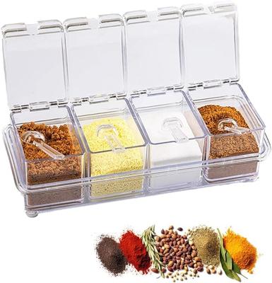 Seasoning Box 4 Piece Clear Acrylic Spice Pots Jars Condiment Containers with Cover and Spoon Seasoning Rack Storage Container