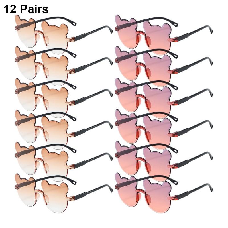 1/12 Pairs Cute Bear Shaped Sunglasses for Children  New Fashion Rimless Multi-color Decor Shades Stylish Design Sun Glasses