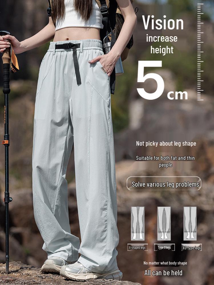 Women's Pink Ice Silk Quick-Dry Summer Pants - Petite Casual Outdoor Style