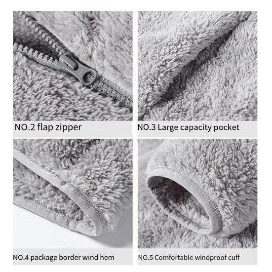 Høst Vinter Kvinner Menn Ensfarget plysj frakkstativ Krage Langermet glidelåslomme Dobbeltsidig fortykket fuskepelsjakke Streetwear