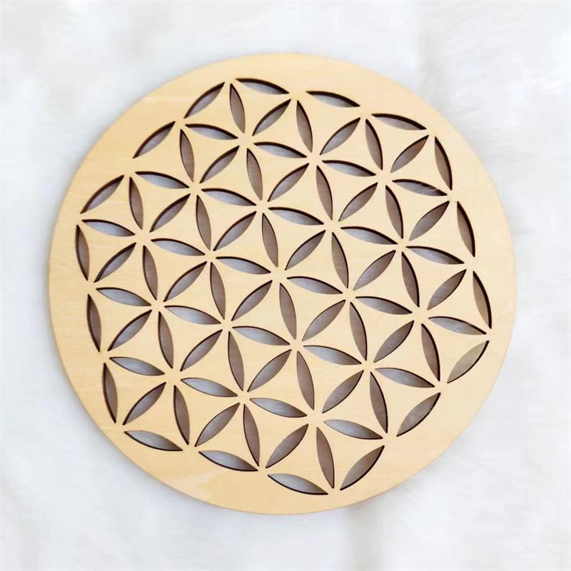 5pcs/lot 15cm Tree of Life Chakra Flower of Life Natural Symbol Wood Carved Coaster Home Kitchen Decor Creative Pattern Coaster